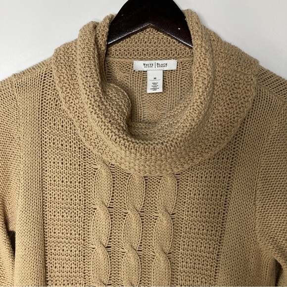 White House Black Market Women's Tan Knit Cowl Neck Sweater Size Medium - Picture 2 of 9